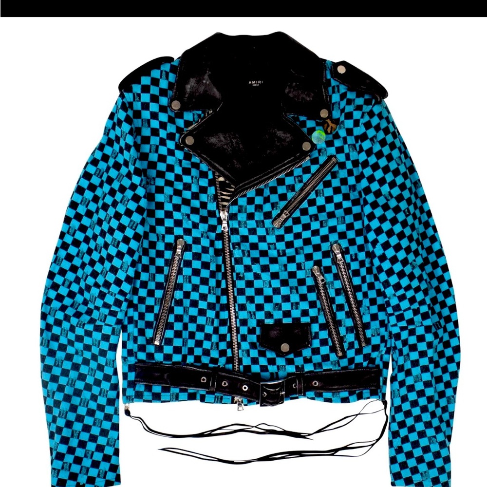 NWT AMIRI Black/ Blue Checkered Biker Jacket Size M